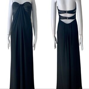 LA FEMME Strapless Open Back Long Maxi Black Tie Prom Formal Dress